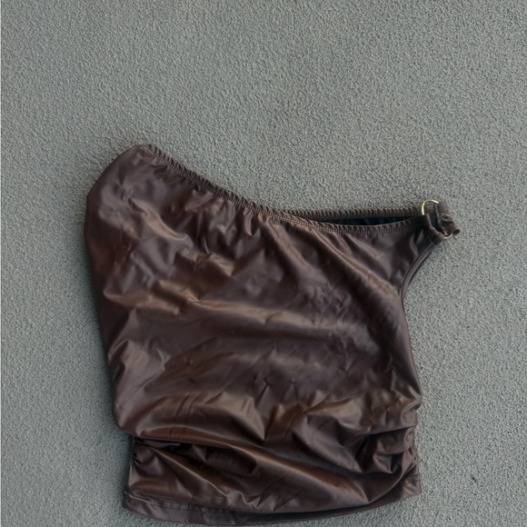 Tops - One-Shoulder Brown Swim Top